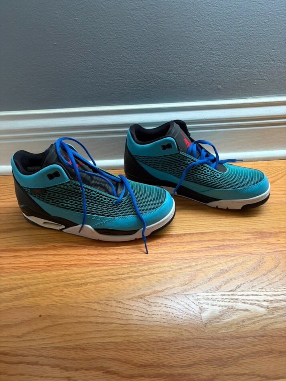 Air Jordan 4 RM Light Aqua Turquoise Black Red Low Sneakers Mens 8.5